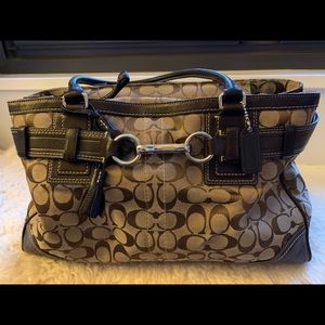 Coach Signature Monogram Canvas Brown Leather/Tan Canvas Satchel w/Top Handles
